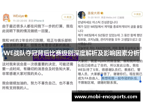 WE战队夺冠背后比赛级别深度解析及影响因素分析