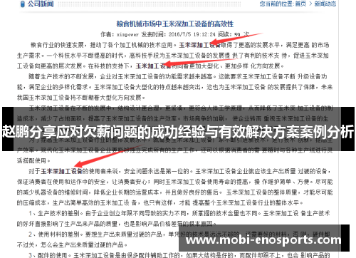 赵鹏分享应对欠薪问题的成功经验与有效解决方案案例分析